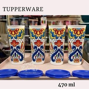 Tupperware Talavera Straight 470ml / 16oz Stacking Tumbler Flat Seal Set 4 New